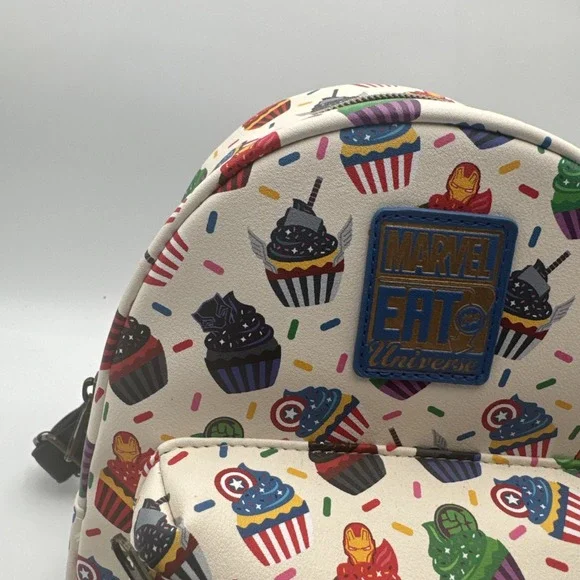 Disney Mini Backpack Bag Marvel Eats The Universe Avengers Cupcakes Food White - Picture 2 of 14
